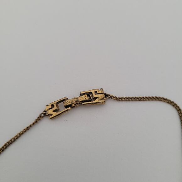 Vintage Nina Ricci NR Lock Pendant Necklace Reighstones 15” Gold Tone Chocker - Picture 3 of 7